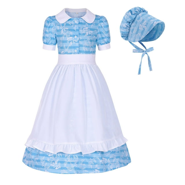 Économies d'Été! HVOBTTY Robe Douce Décontractée à Manches Courtes pour Fille, Robe à Manches Courtes pour Enfants à Imprimé, Col Ras du Cou, Robe Habillée Décontractée, Vêtements Bleu 145