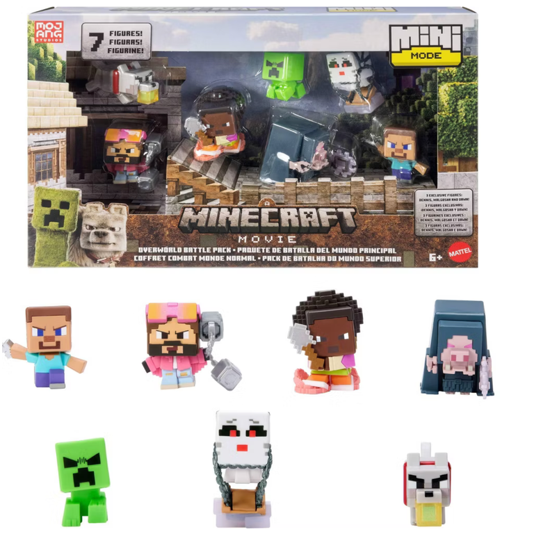 Mattel Minecraft Mini Mode Overworld Battle Pack, 7 Mini Figures