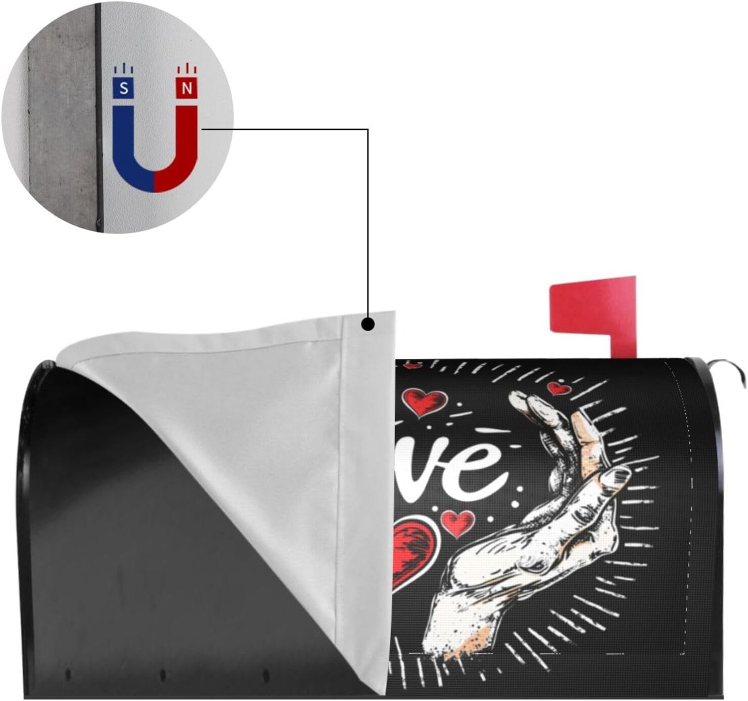 Love Mailbox Covers, Black Magnetic Post Box Cover Wraps Standard Size 21x18 in for Garden Yard Decor