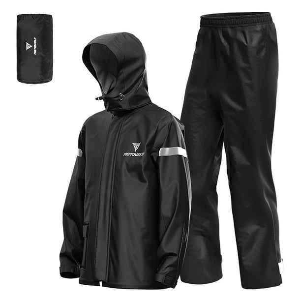 Men Motorcycle Rain Suit Outdoor Reflective Waterproof Rain Jacket and Pants  Rain Gear for Bike Riding Cycling Camping Hiking Black-L 