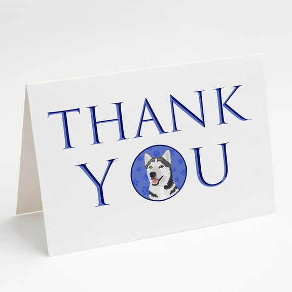 Siberian Husky Silver and White #1 Thank You Greeting Cards and Envelopes Pack of 8 7 in x 5 in