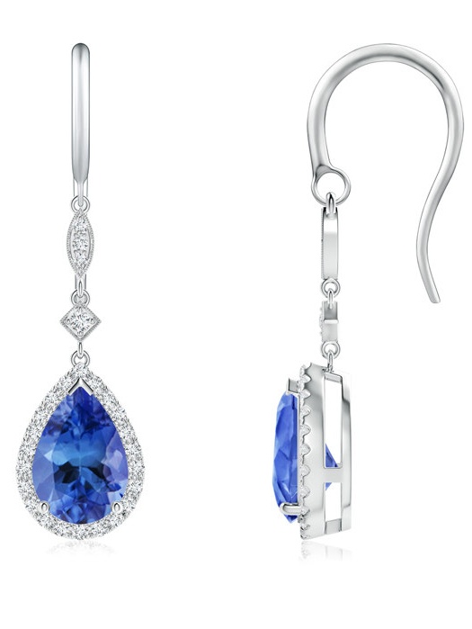 一流の品質 Pear-Shaped Tanzanite Drop Earrings with Diamond Halo in 14K White  Gold (9x - www.el-services.fr