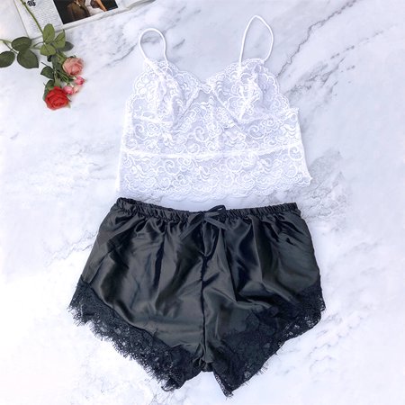 

Summer Women s Pajamas Sexy Lace Lingerie Sleeveless Pajamas Set 2piece Nightwear Suit Sleepwear Pajama Sets For girl