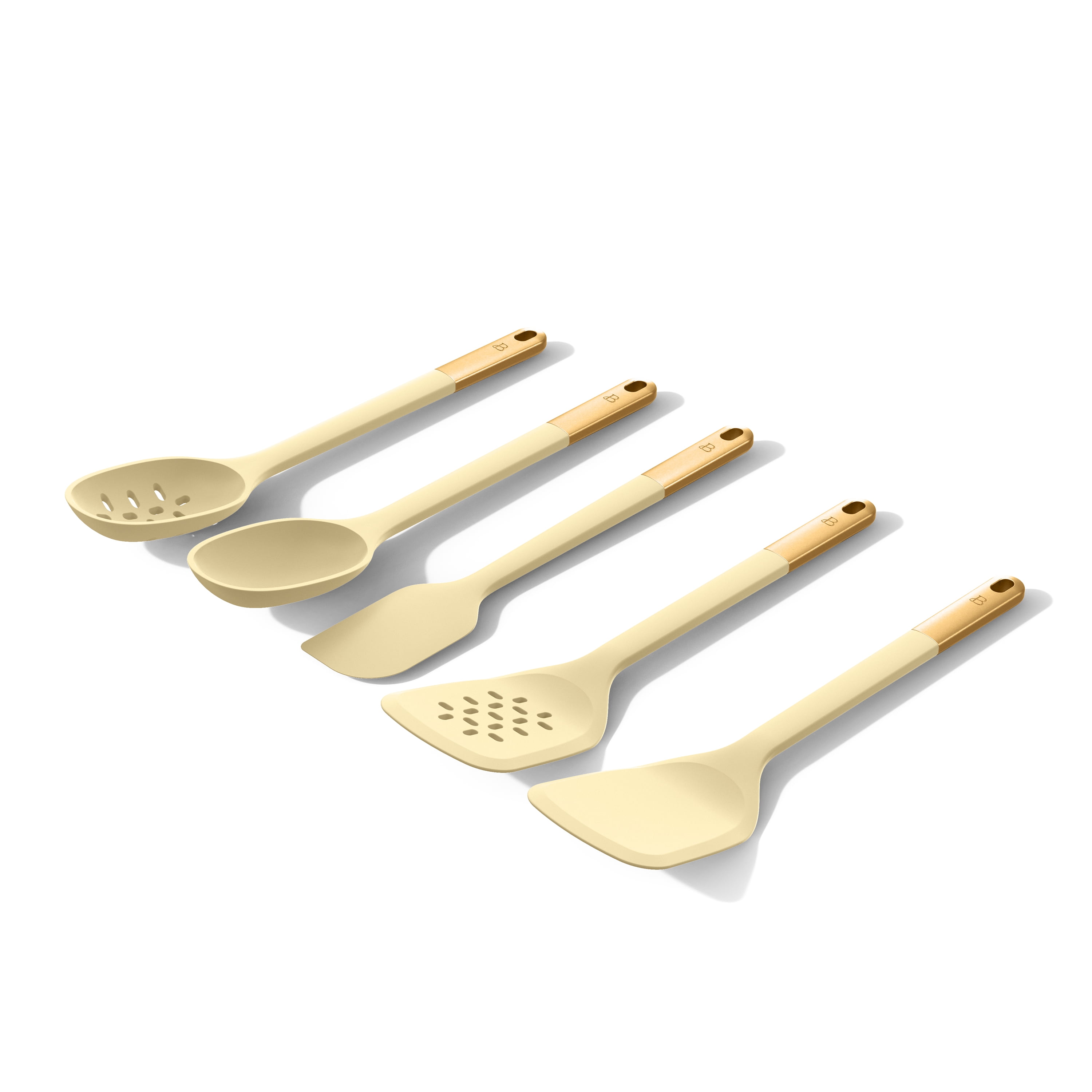Beautiful 6-Piece Silicone Kitchen Tool Set with Ceramic Crock. Buttercream by Drew Barrymore