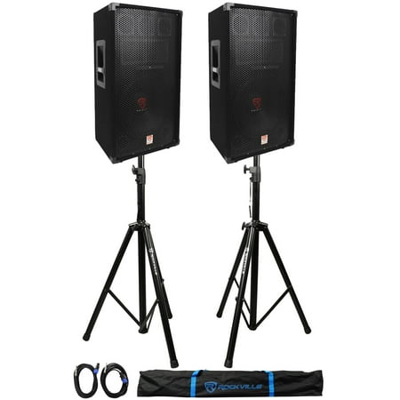 (2)Rockville RSG12 12” 3Way 1000 Watt 8Ohm Passive DJ PA Speaker +Stands