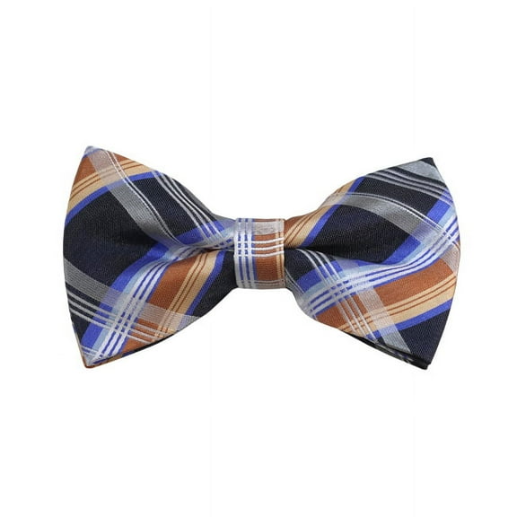Silver, Grey And Gold Plaid Woven Pre-Tied Bow Tie