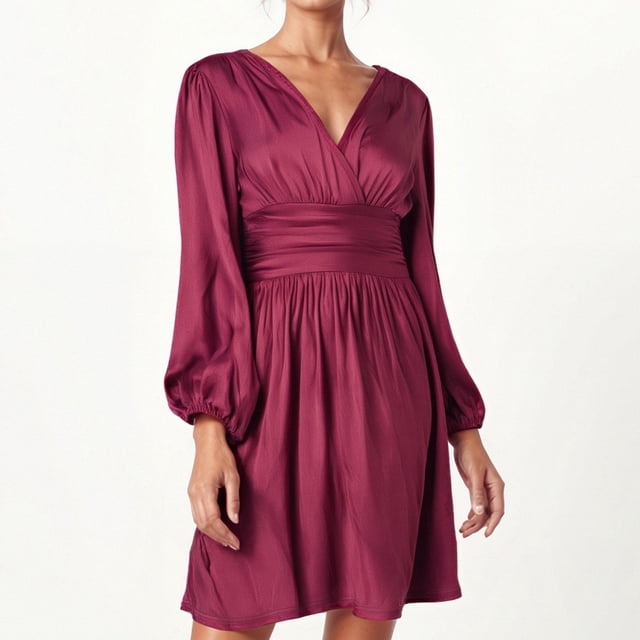 WILLBEST Vestido De Verano Para Mujer, Vestido Informal Con Cuello En V Y Mangas Para Uso Diario, Básico, Color Sólido, Fluido, Cómodo, Para Primavera, Verano Y Otoño