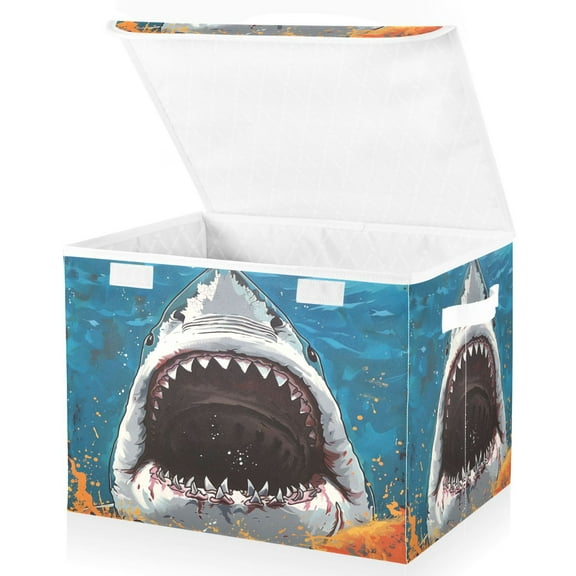 Ryvnso Shark Big Mouth Large Lidded Foldable Storage Baskets Cubes Boxes Lids Bin for Home