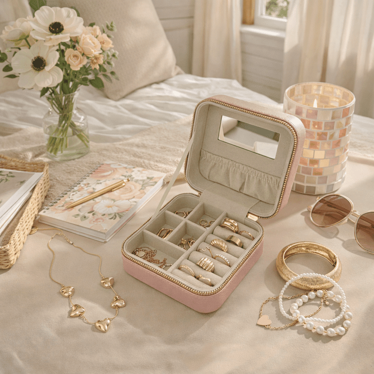 Hives and Honey Mya Compact Jewelry Travel Case, Blush photo 3
