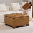 thumbnail image 6 of HASLE 24" Square Storage Ottoman Coffee Table, Linen Tufted Ottoman with Reversible Wooden Tray Lid, Ample Storage Footstool, Light Brown, 6 of 8