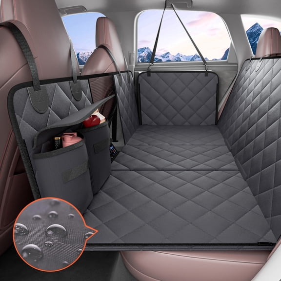 KFFKFF 54"x24" Car Backseat Extender, Waterproof Car Hammock Supports 400lbs, Durable Backseat Cover with Mesh Viewing Window & Storage for Cars, SUVs