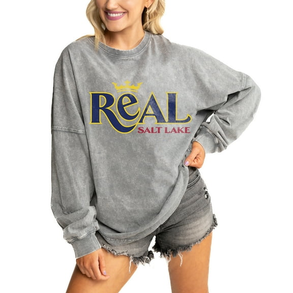 Women's Gameday Couture Gray Real Salt Lake Faded Wash Pullover Sweatshirt