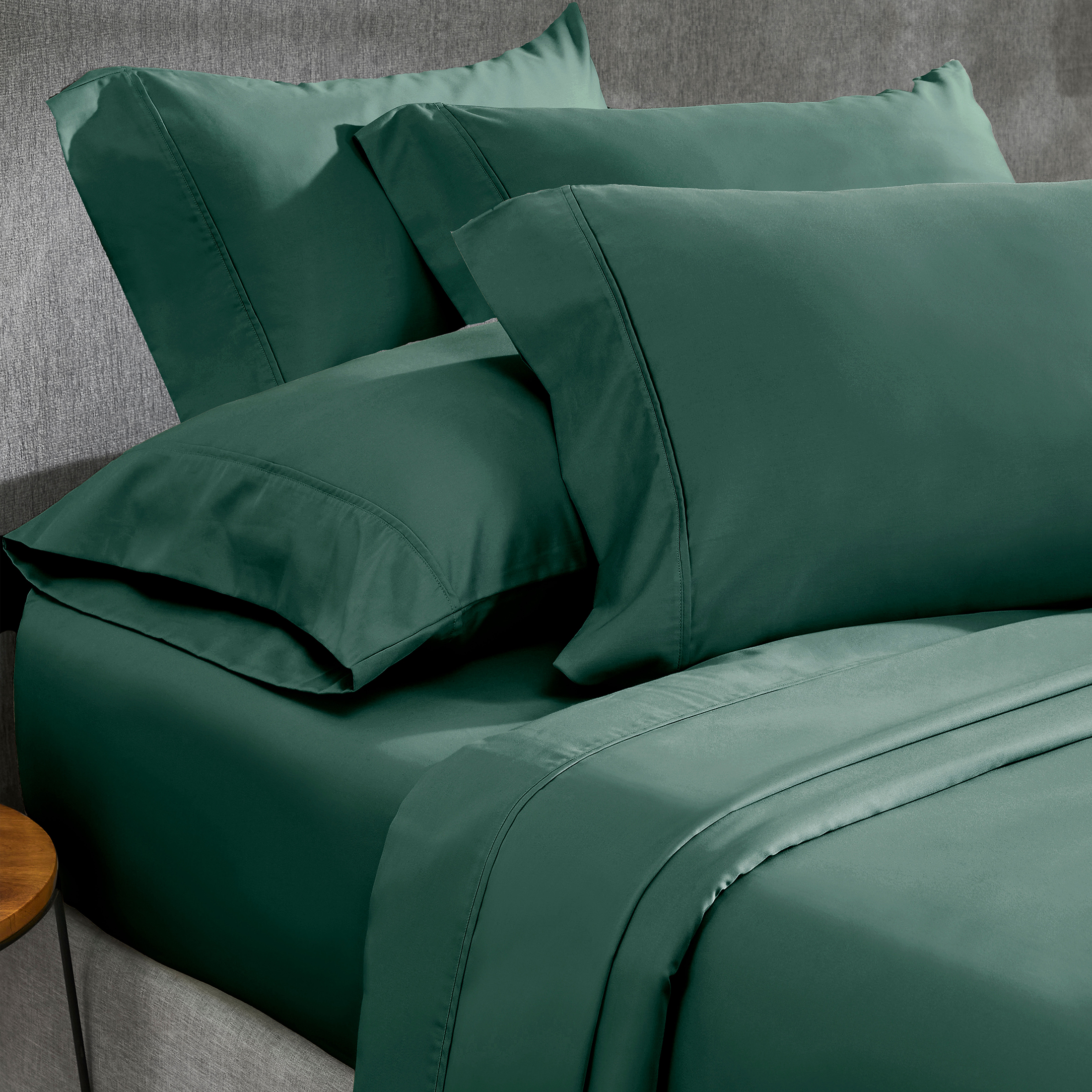 Everyday Soft Sateen 6pcs Sheet Set - King Set - 6 PC Hunter Green Sheet Set - 100% Cotton - 400 Thread Count