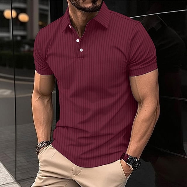 Blusa y camisa de manga corta con cuello vuelto para hombre, informal, de moda, de manga corta, lisa, con cuello vuelto, deportiva, sin mangas, de poliéster.