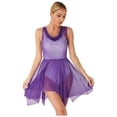 thumbnail image 4 of YEAHDOR Womens Draped Neck See Through Modern Dance Dress Sleeveless Asymmetrical Hem Flowy Lyrical Dance Costume, 4 of 7