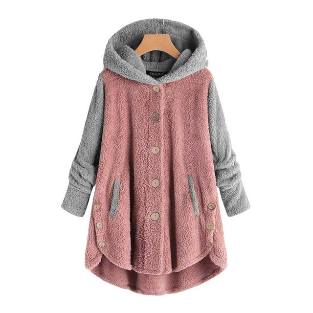 Ensembles de Pyjama Aqestyerly Hauts pour Femmes Hiver Adulte en Peluche Couleur Unie à Capuche Bouton Manches Longues Col Rond Fendu Pyjama Confortable