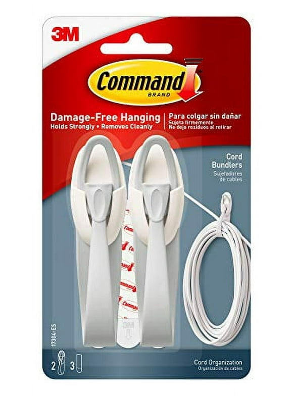 Command 17304 Medium Cord Bundlers With Strips, White, 2 Bundlers and 3 Strips