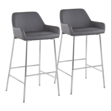 LumiSource Chrome Metal, Camel PU Daniella Fixed-Height Bar Stool - Set of 2