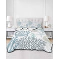 thumbnail image 3 of Quilts Twin XL Size, Light Blue Teal Coastal Soft Comforter Bedding Set for Bed, Summer Beach Coral Shell Ocean Lightweight Quilted Bedspread with Pillow Cover(2 Pieces) for All Season, 68x98 Inch, 3 of 6