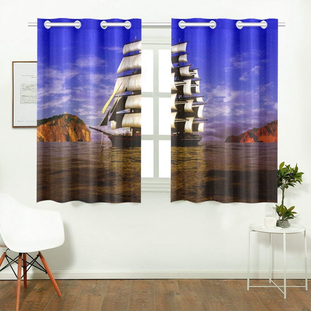 red sailboat curtains