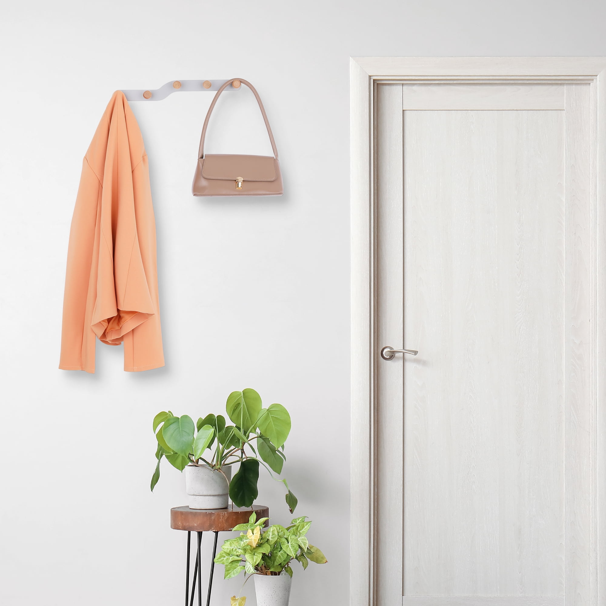 Unique Bargains Coat Rack Wall Mount Metal Wood Coat Hook for Hanging with 5 Hooks Gray