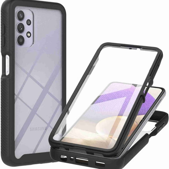 JiaheCover for Samsung Galaxy A32 5G Case, Samsung A32 5G Phone Case with Built-in Screen Protector Clear Slim Back Cover Shockproof Rugged Heavy Duty Bumper Full Body Protective Case, Black