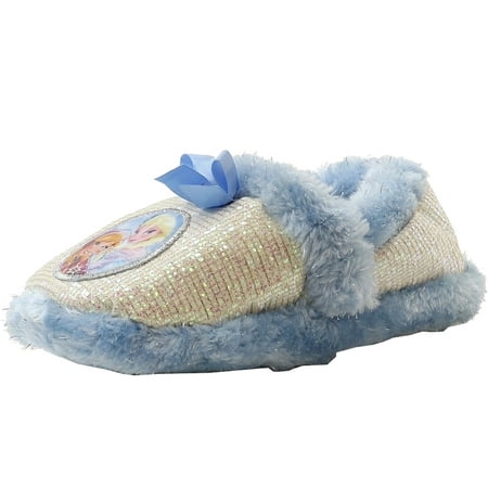 Disney's Frozen Toddler Girl's White/Blue Scuff Glitter Slippers Shoes