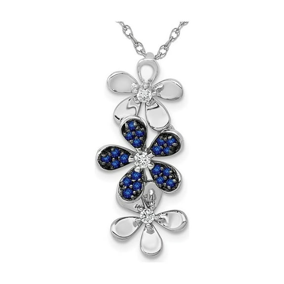 1/8 Carat (Ctw) Natural Blue Sapphire Flower Charm Pendant Necklace in 14K White Gold and Chain for Women
