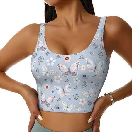 Matuu Blue Butterfly for Women s Sports Bra - Soft  Comfortable and Breathable Sports Vest for Yoga  Fitness  and DanceSmall