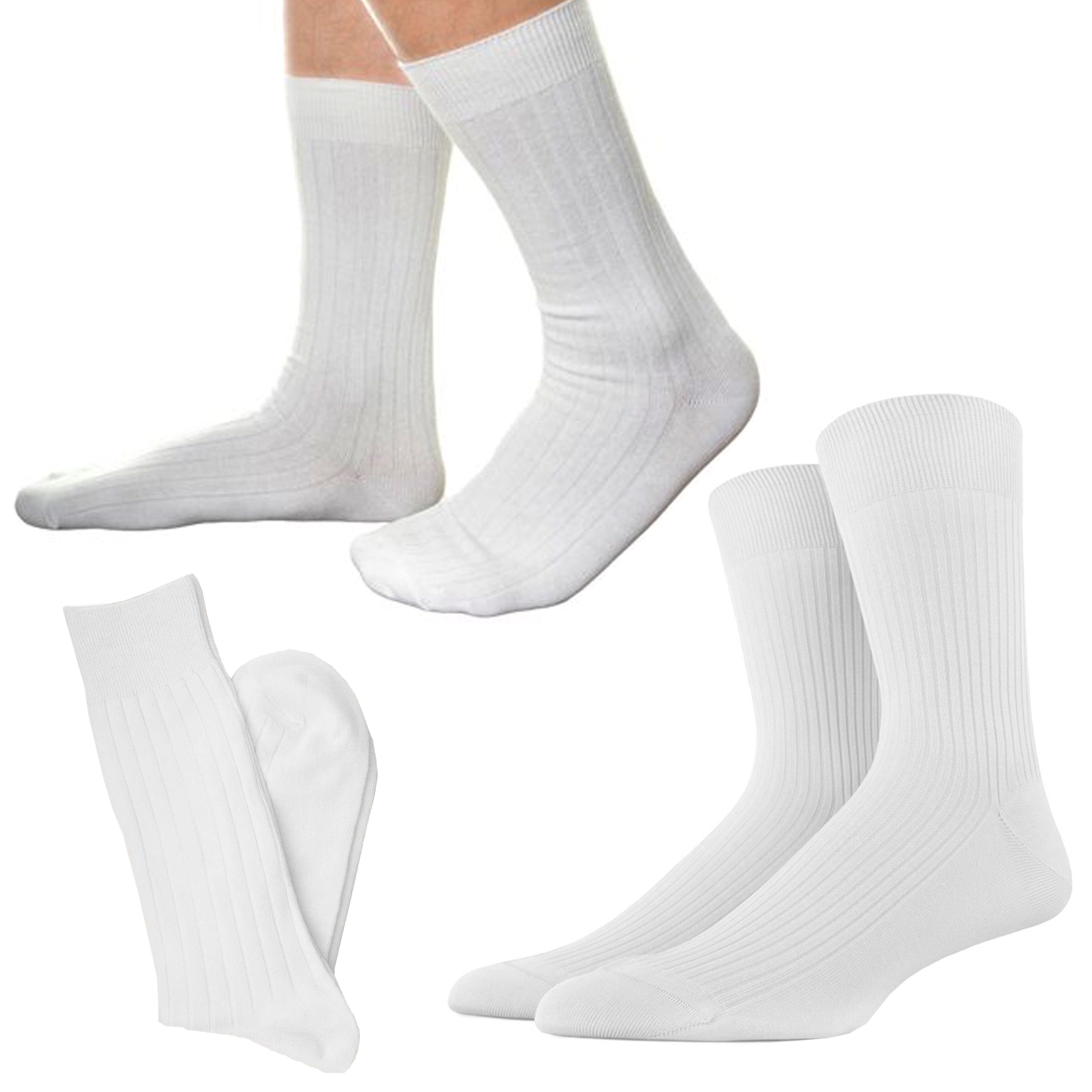 12 Pairs Men Dress Socks Thin Soft Ribbed Fashion White Cotton Casual