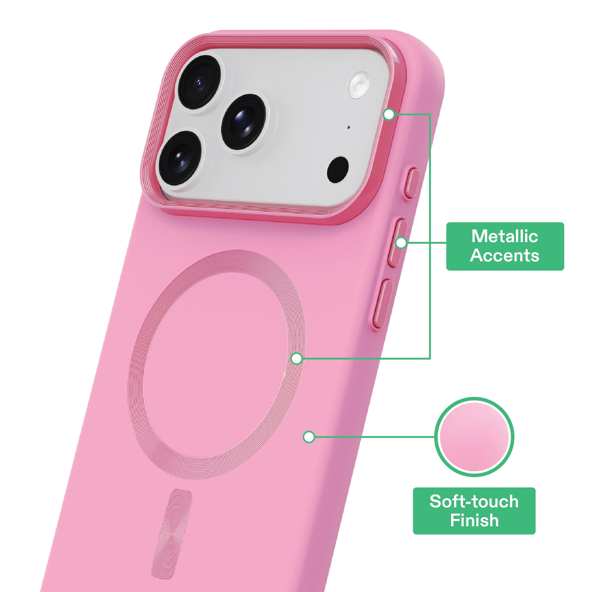 onn Soft Touch Phone Case for iPhone 18 Pro / 17 Pro, MagSafe Compatible - Pink