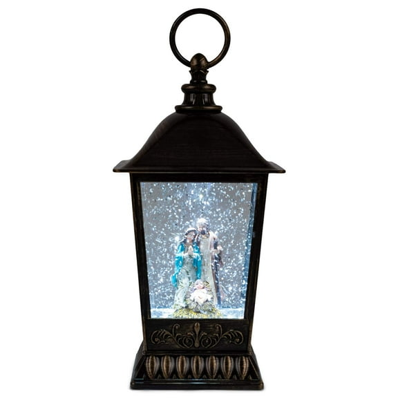 Roman 133517 Led Swirl Lantern Holy Family Standing, 9.75 inch, Black