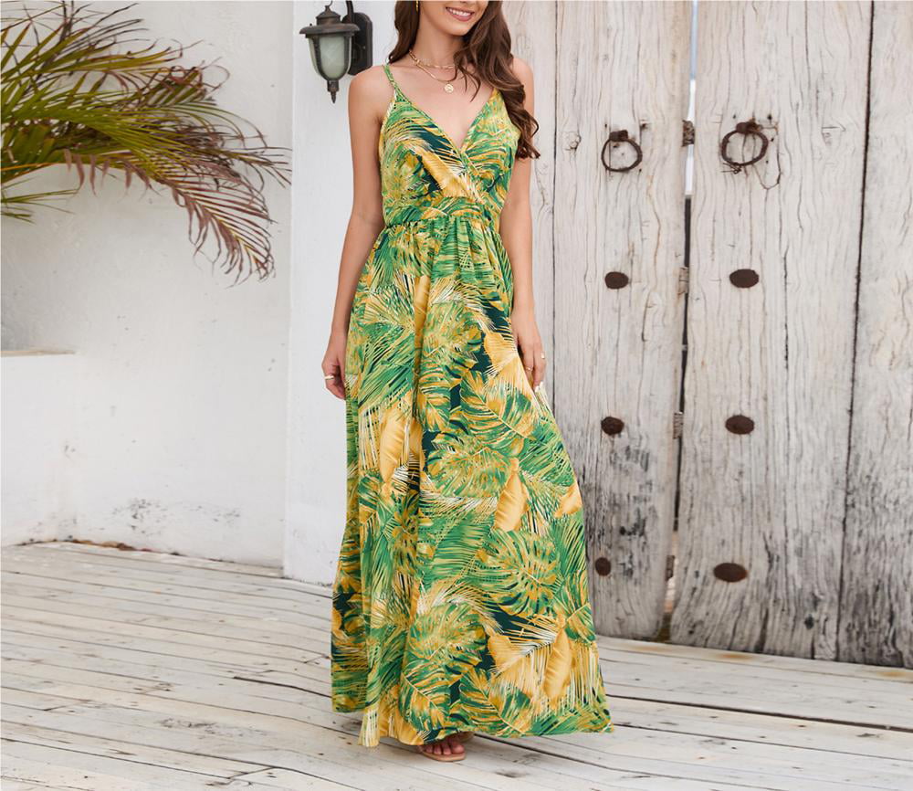 Womens Holiday Sleeveless Maxi Dress Ladies Summer Beach Boho Floral  Dresses New