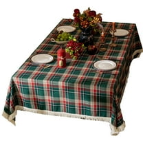 Vintage Christmas Tablecloth Plaid Table Cloth Rectangle Tassel Checkered Table Cover for Christmas New Year Decoration