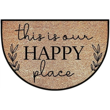 This is Our Happy Place Half Round Door Mat Outdoor Entrance,for Outside Entry 18x30 in Wear Resistant Semi Circle Floor Mats Area Rugs for Kitchen