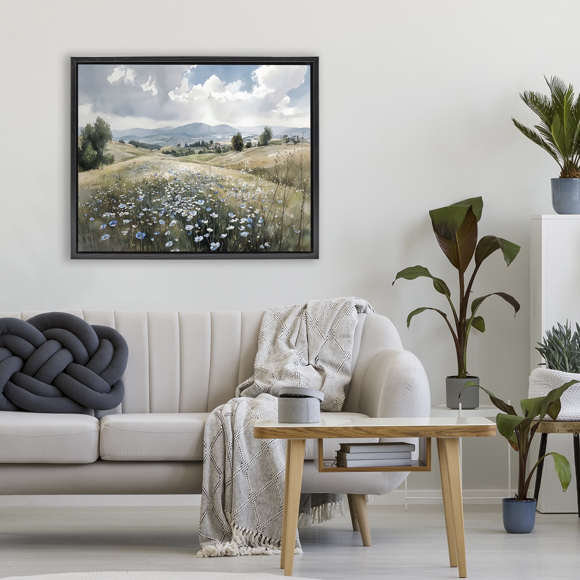 Stupell Industries Poppy Blues Across Meadow Black Framed Floater Canvas Wall Art, design by Franklyn Gregory