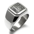thumbnail image 1 of Stainless Steel Letter F Initial Floral Box Monogram Engraved Engraved Square Flat Top Biker Style Polished Signet Ring, 1 of 1