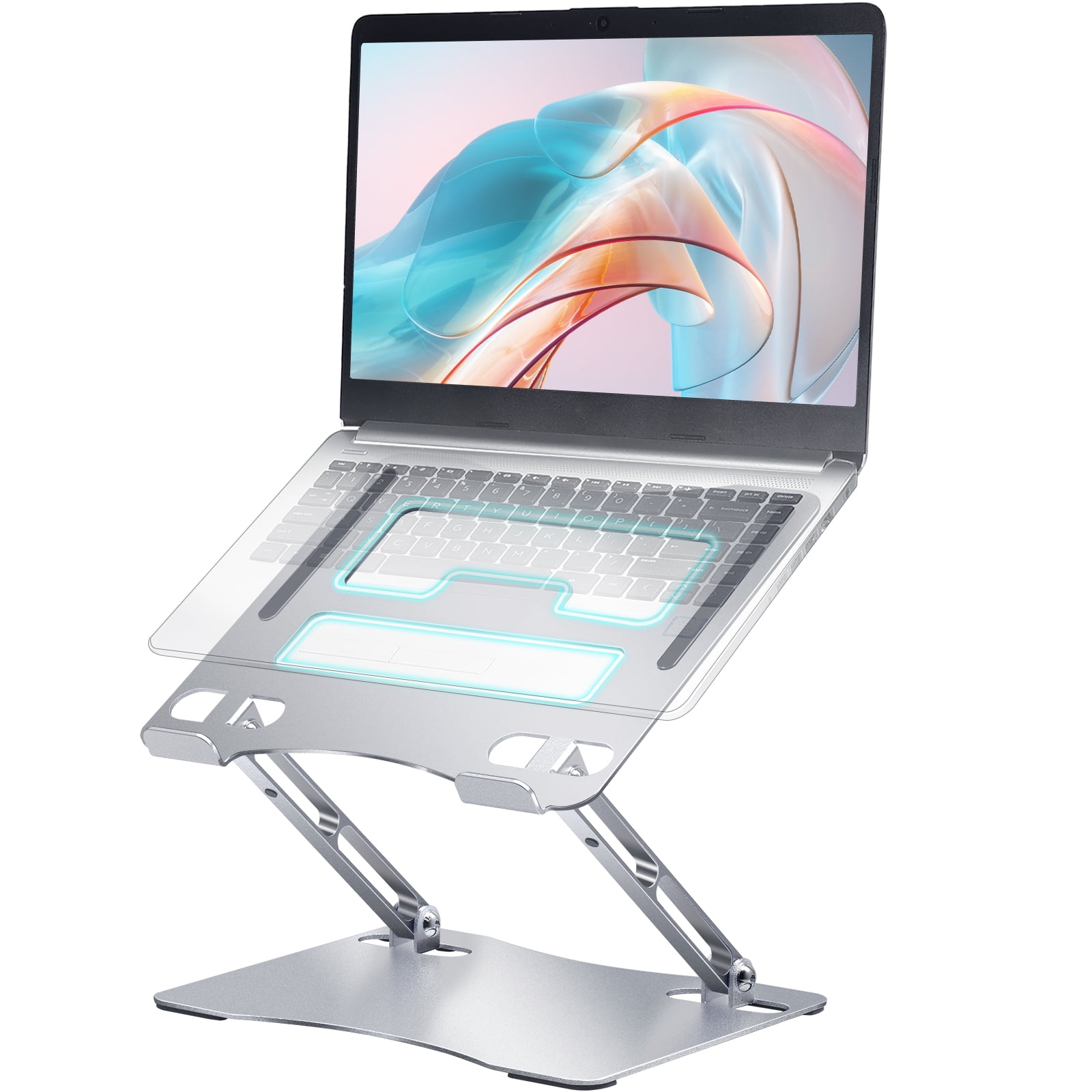 Laptop Stand for Desk, 10-17" Foldable Computer Stand Holder, Ergonomic Aluminum Laptop Holder, Adjustable Laptop Riser with Heat-Vent for Apple Mac / iPad / HP / DELL - Sliver