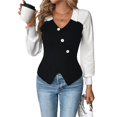 thumbnail image 1 of Suéter de Otoño para Mujer, Larga Tipo Farol, Corte Entallado, Tejido de Punto, Cuello en V y Botones. y Negro L, 1 of 10