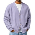 thumbnail image 2 of Dwelliawo Mens Waffle Textured Cardigan Sweater Waffle Textured Long Sleeve Sweater Fall Spring Big and Tall Oversized Button Front Comfort Sweater Purple 5XL, 2 of 5