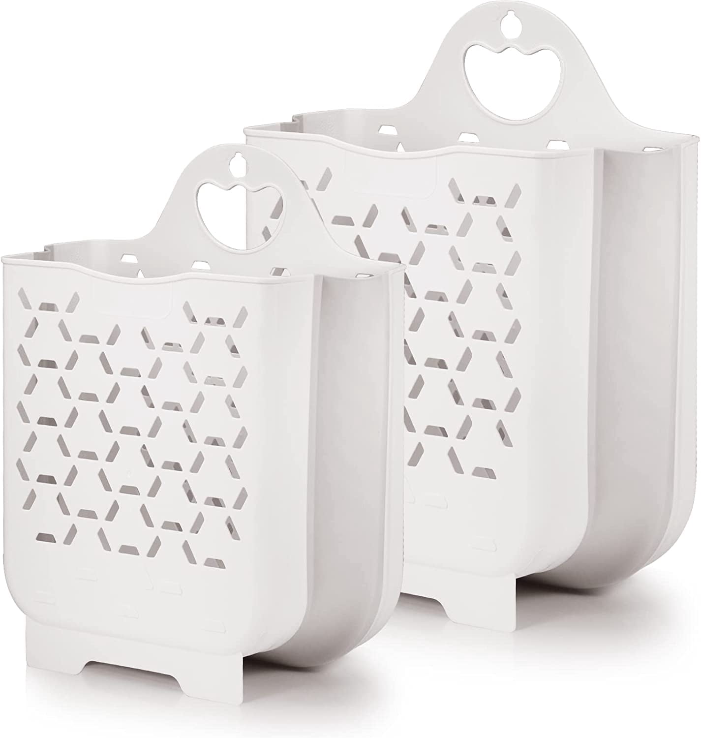 Laundry Basket Collapsible Laundry Hamper 2 Packs Clothes Hamper Portable Dirty Clothes Basket Smart Saving Space Hampers for Laundry Dorm Room Ventilated Design (White)