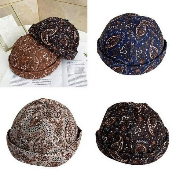 Cheers.US Unisex Skull Cap Sailor Cap Rolled Cuff Retro Brimless Beanie Hat Retro Flower Hat Cotton Hip-hop Beanie Adjustable Beret Headwear