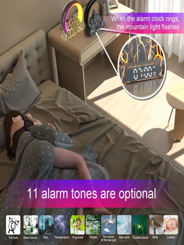 Portable Speaker 2023 Electronic Intelligent Alarm Clock Wireless Charger Sunrise Flame Mountain Bluetooth Audio Table Lamp Speakers Bluetooth Wireless