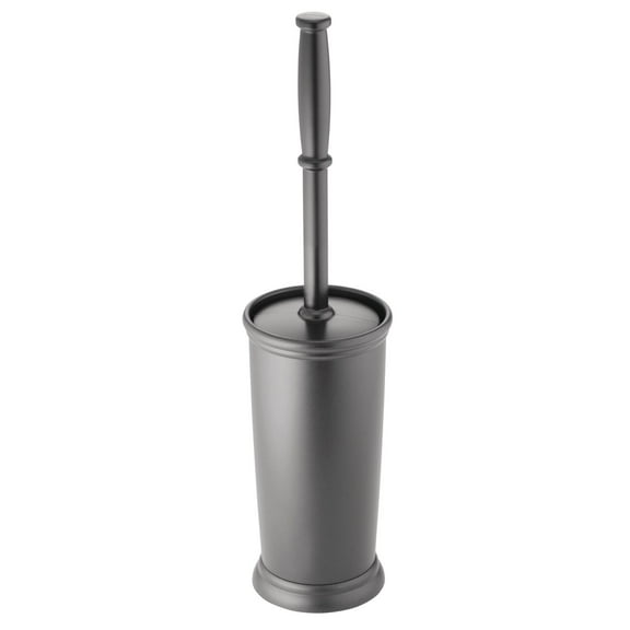 mDesign Plastic Compact Bathroom Toilet Bowl Brush and Holder - Charcoal Gray