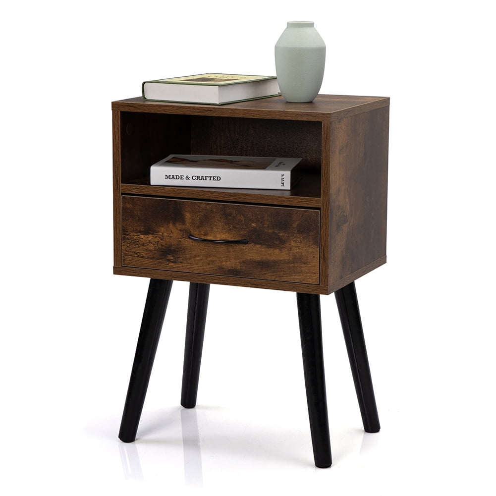 Kadyn Set of 2 Mid Century Nightstand for Sofa Couch, Side Table with Drawer and Shelf for College Dorm, End Table for Living Room, Rustic Brown Kadyn Set of 2 Mid Century Nightstand for Sofa Couch, Side Table with Drawer and Shelf for College Dorm, End Table for Living Room, Rustic Brown