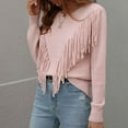 thumbnail image 4 of IROINNID Reduced Womens Sweater Round Neckline Pullover Sweater Solid Color Loose Mid-Length Long Sleeve Tassel Crew Tops Blouse Knitted Sweater, 4 of 5