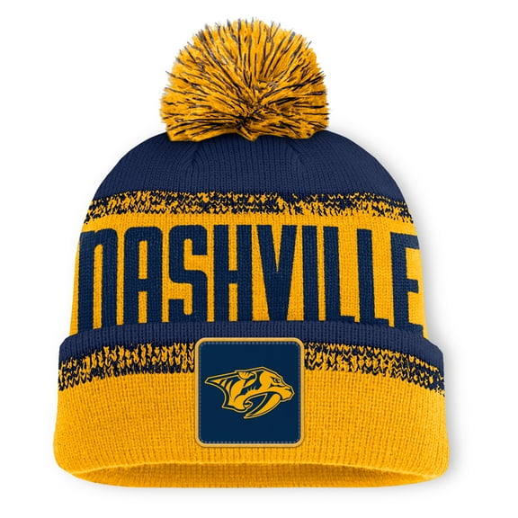 Men's Fanatics Gold/Navy Nashville Predators Fundamentals Thrive Cuffed Knit Hat with Pom
