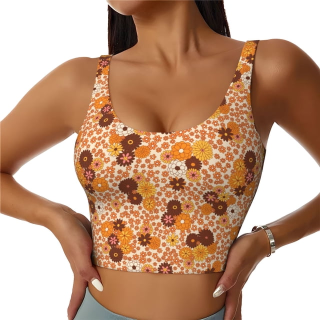 Balery Hippie Ditsy Floral Sujetadores deportivos con espalda cruzada para mujer, acolchados, sin costuras, de alto impacto, ideales para yoga, gimnasio, entrenamiento y fitness.-