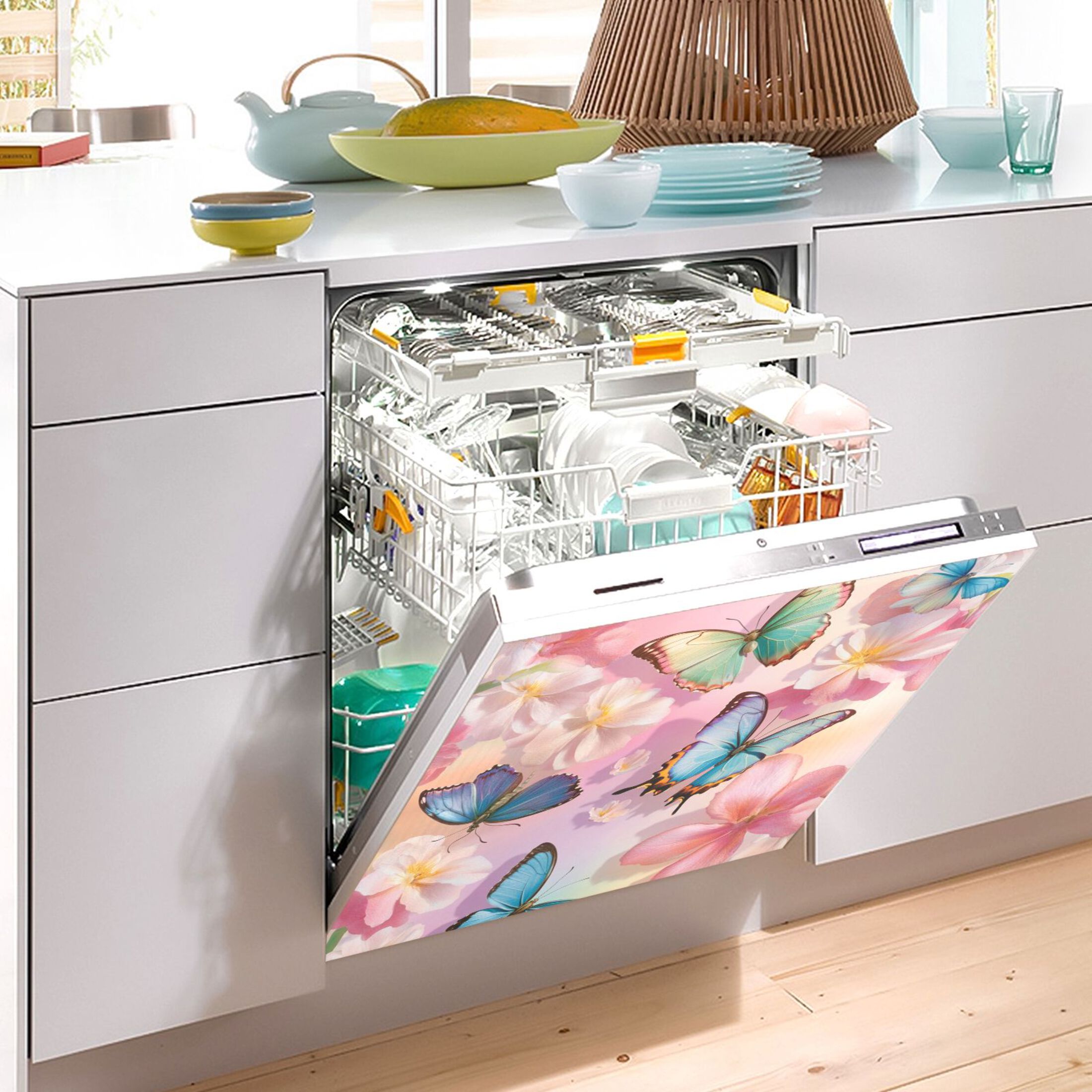 Dishwasher Magnetic Sticker 23x26 Inch Refrigerator Magnetic Sticker Washing Machine Magnetic Sticker Kitchen Panel Magnetic Sticker Home Decor Light Pink Rainbow Butterfly