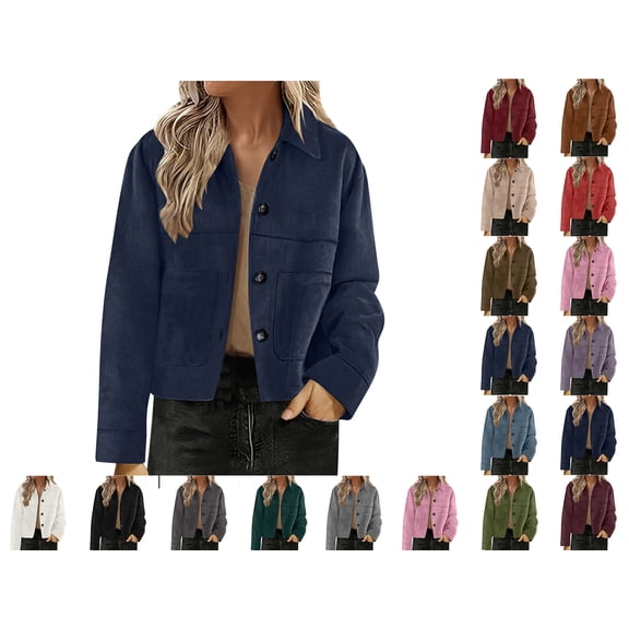 qucoqpe Women's Faux Suede Cropped Jackets Lightweight Fall Fashion Lapel Casual Coats Winter Clothing for Women
